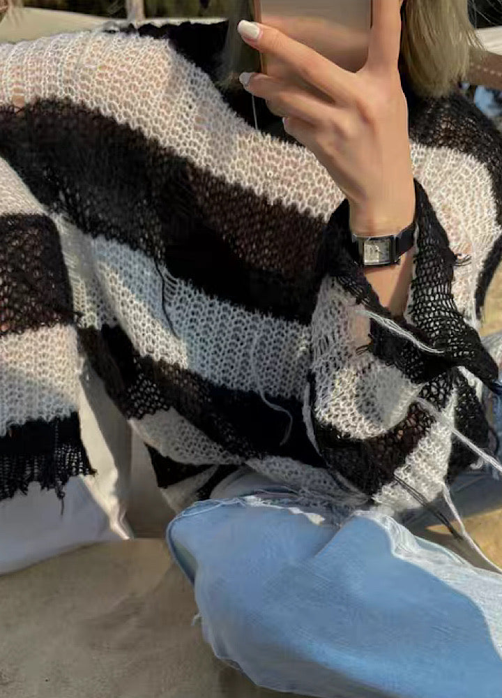 Overdamaged design subculture monotone knit sweater HL2997