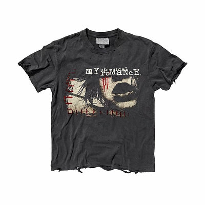 Randomly distressed vintage design front short-sleeved T-shirt  HL3263