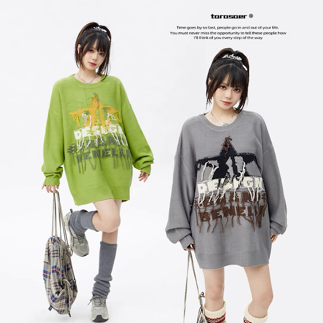 【TARASAER】Frayed star damage design vivid color knit  TS0015