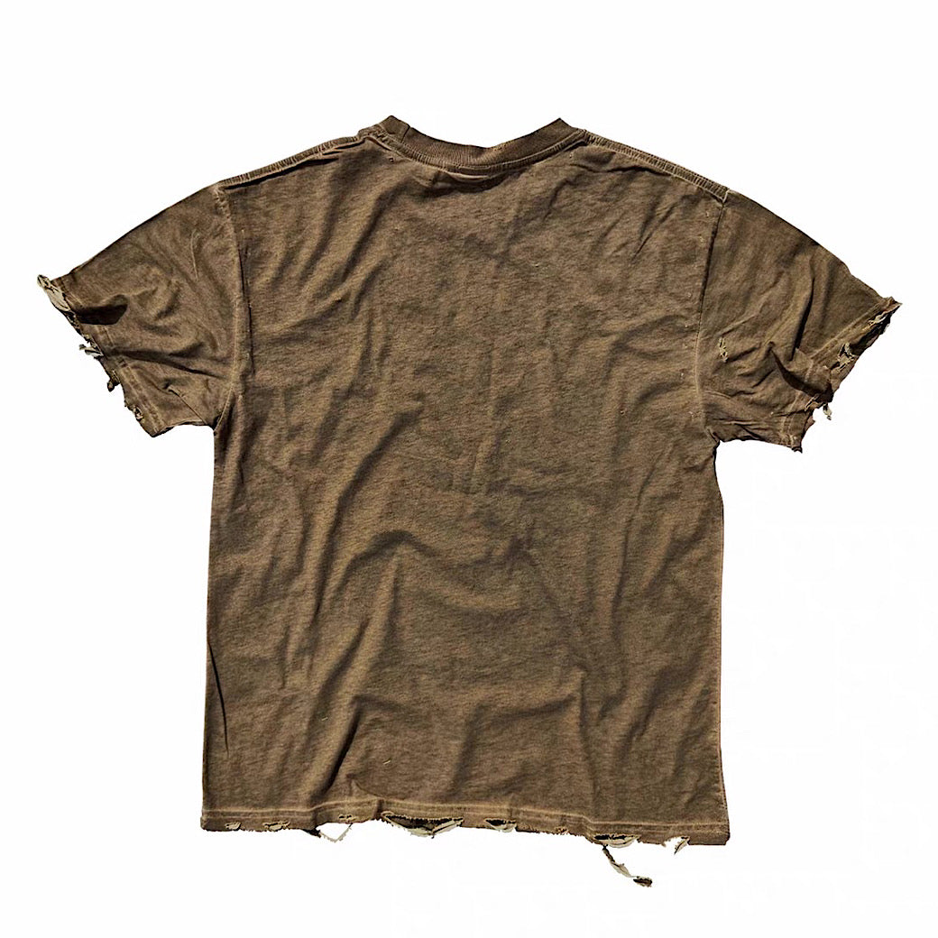Mid-distressed vintage color cross punk print short-sleeved T