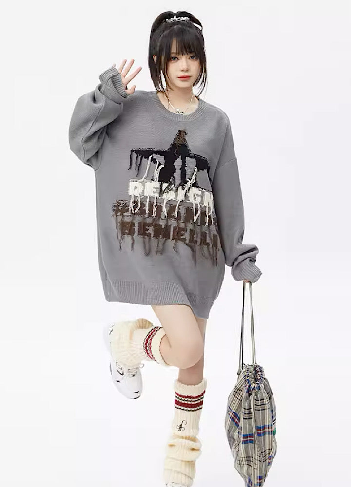 【TARASAER】Frayed star damage design vivid color knit  TS0015