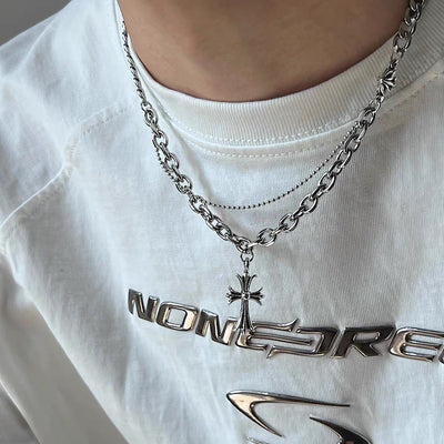 【CHEALIMPID】Double Weapon Cross Simple Design Necklace  CL0022
