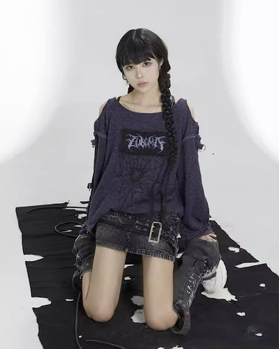 【ARIADNAw】Subculture Purple Light Naked Raid Off Shoulder T AD0009