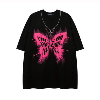【7/14新作】Paint-style front butterfly design subculture short-sleeved T-shirt  HL3298