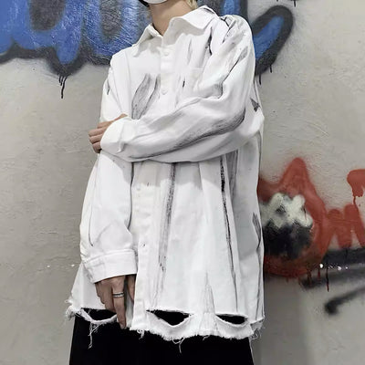 [9/25 new item] Monotone overall double color mid-damaged shirt HL2965