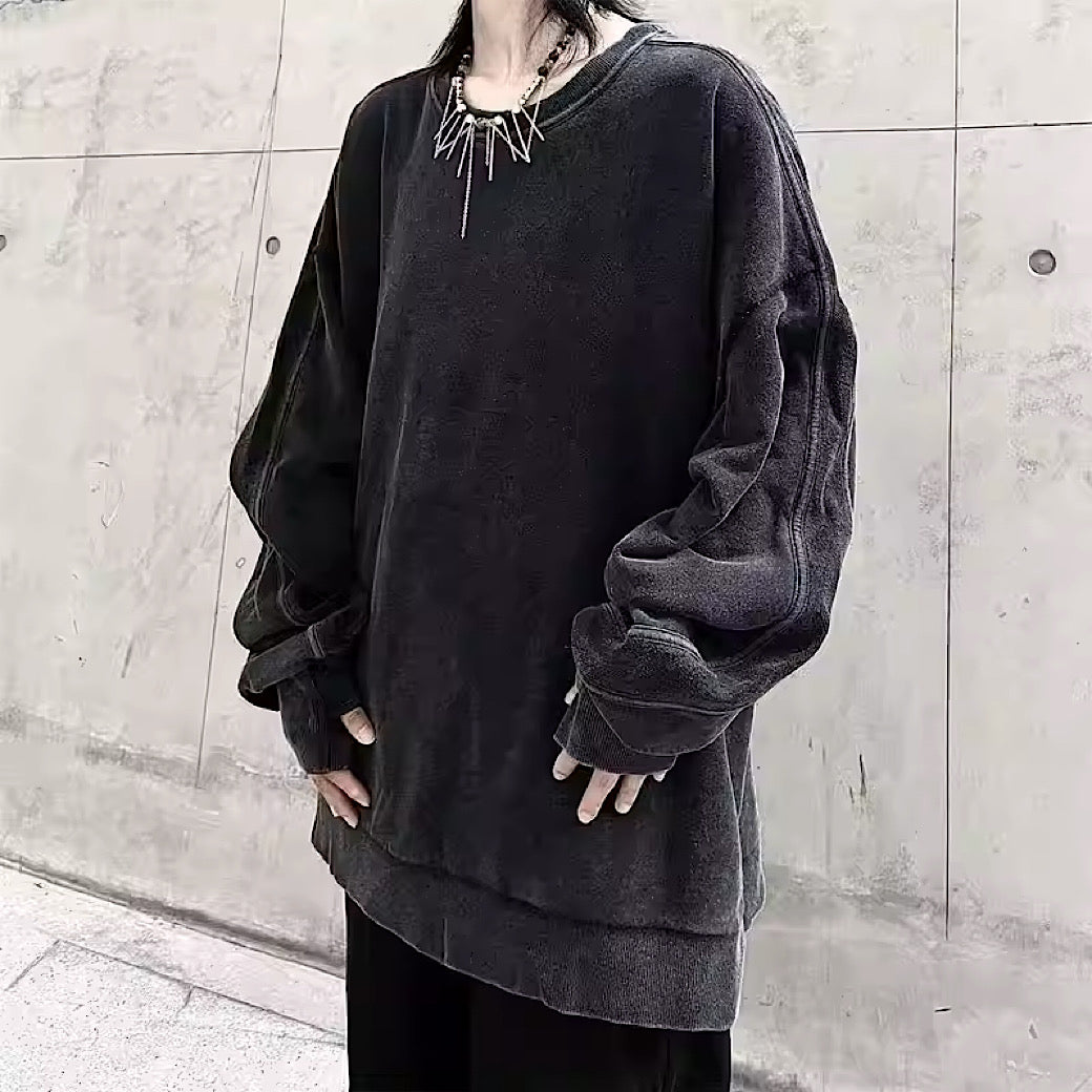 Dull black color vintage style sweatshirt  HL2970