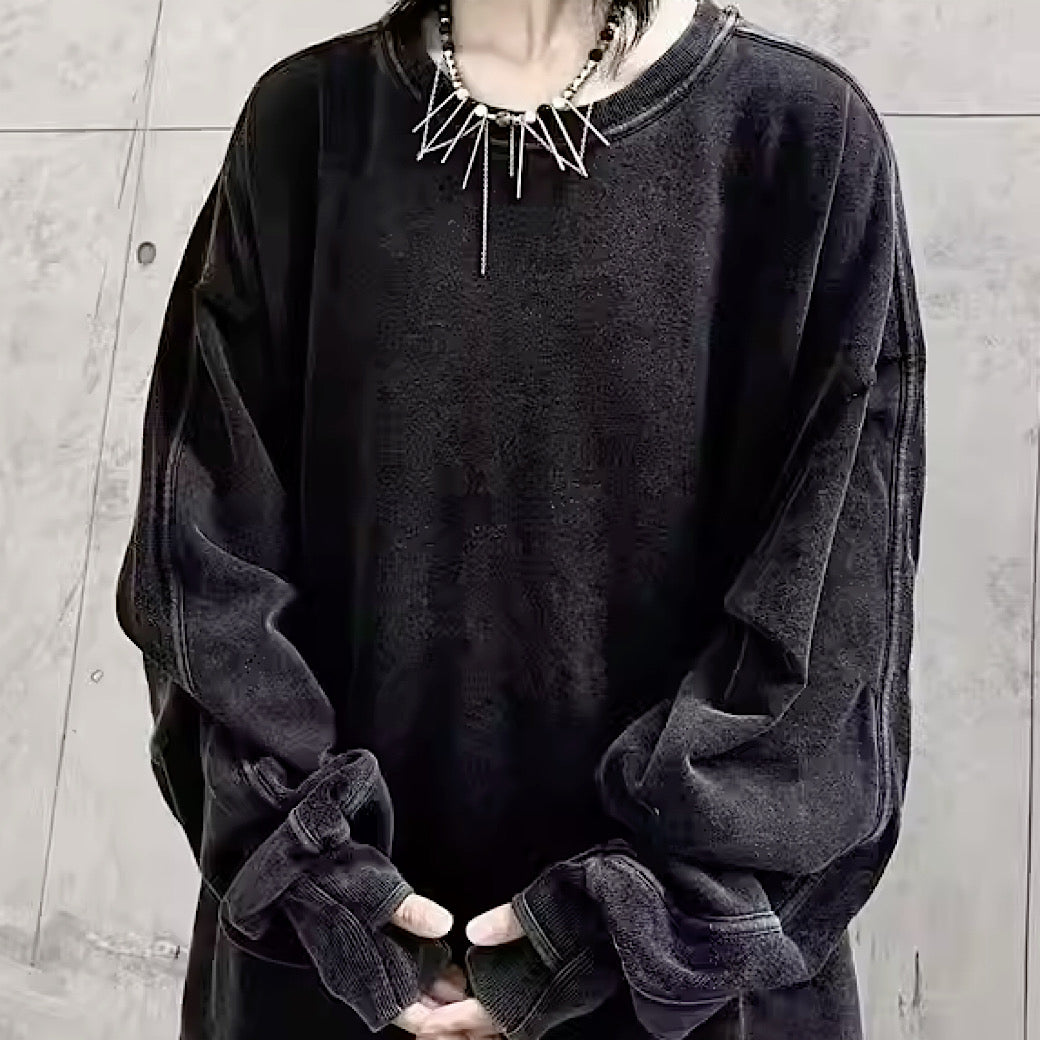 [9/25 New] Dull black color vintage style sweatshirt HL2970