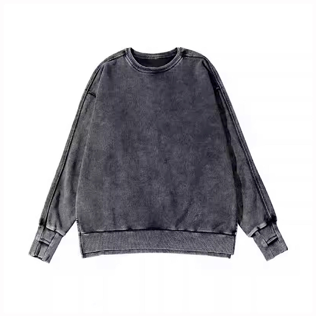 Dull black color vintage style sweatshirt  HL2970