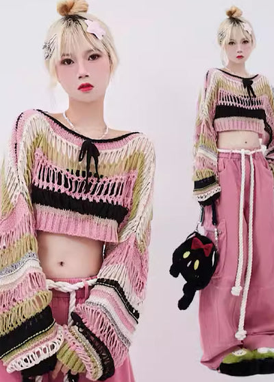 [Rayohopp]Transparent pastel color shearling sleeve sweater RH0057