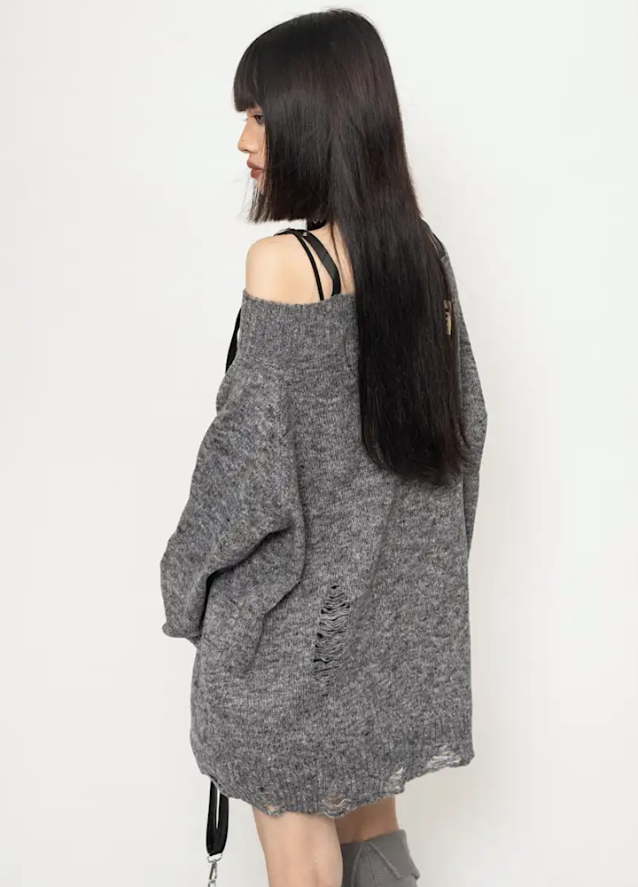 [ZERO STORE] Subculture initial frame design off shoulder knit sweater ZS0003
