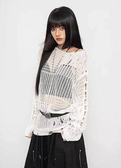 【ZERO STORE】Translucent openwork design plus knit sweater  ZS0009