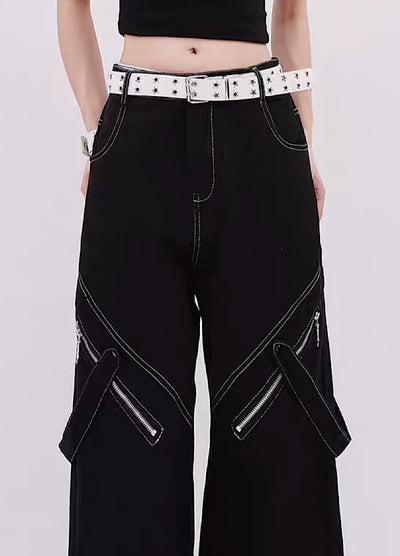 [Rayohopp] White washed full zipper design pants RH0092
