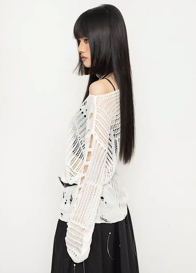 【ZERO STORE】Translucent openwork design plus knit sweater  ZS0009