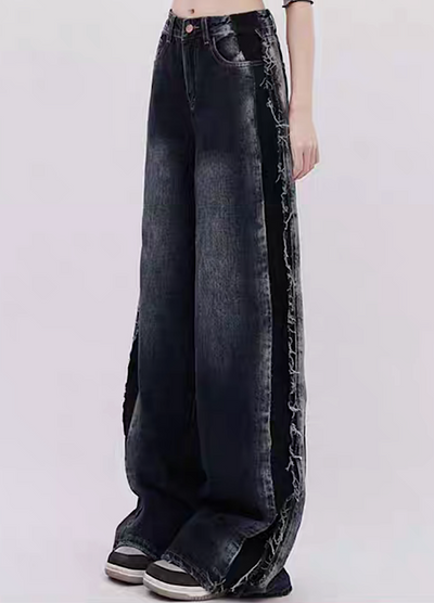 【Rayohopp】Side fringe distressed vintage style denim pants  RH0094