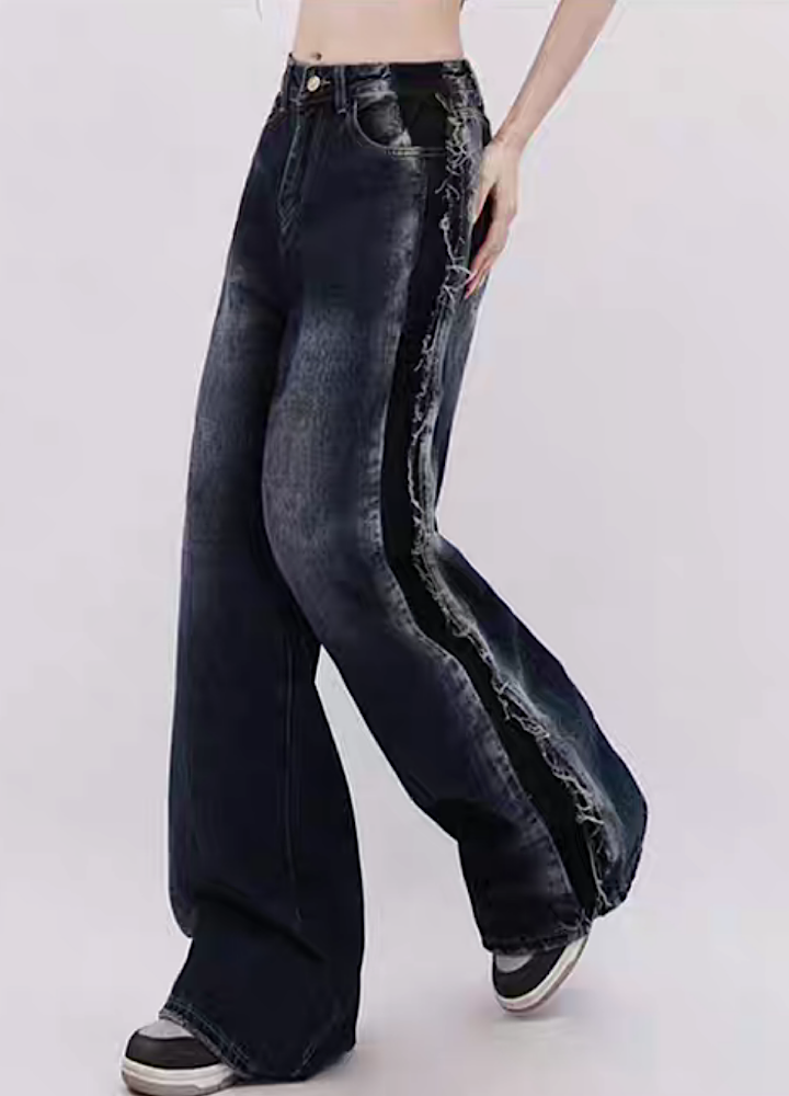 [Rayohopp] Side fringe distressed vintage style denim pants RH0094