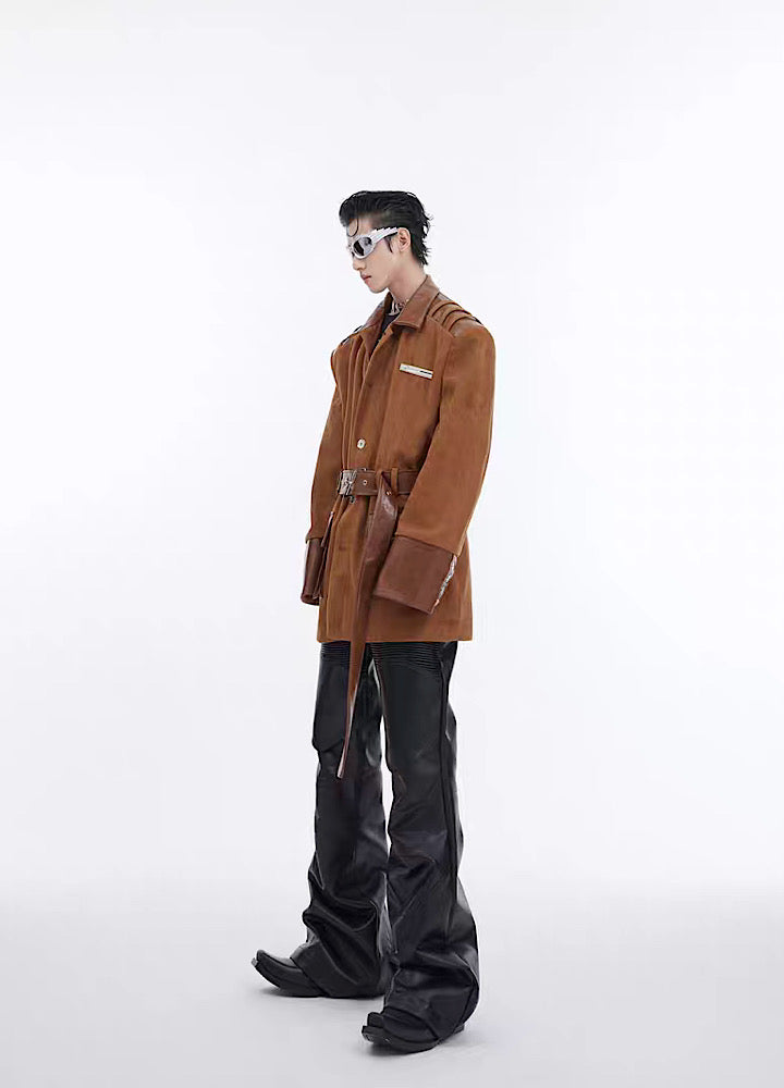[Culture E] Shoulder point leather tight silhouette mode jacket CE0108