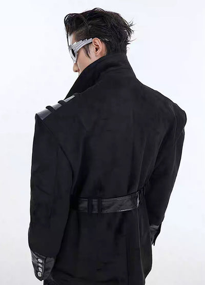 【Culture E】Shoulder point leather tight silhouette mode jacket  CE0108