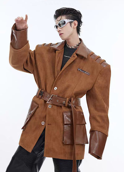 [Culture E] Shoulder point leather tight silhouette mode jacket CE0108