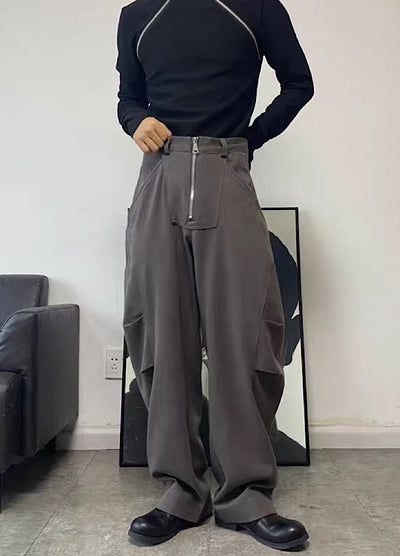 [GREY] Straight silhouette dull color odd over pants GR0019