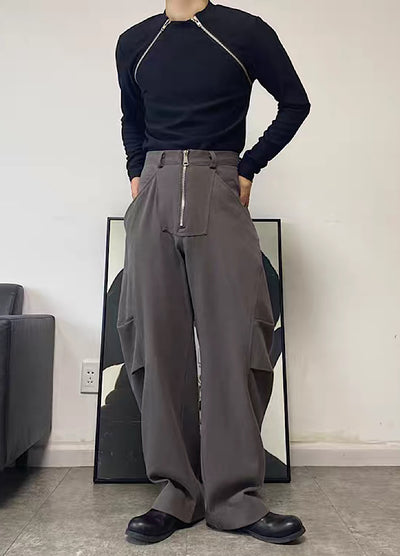 【GREY】Straight silhouette dull color odd over pants  GR0019