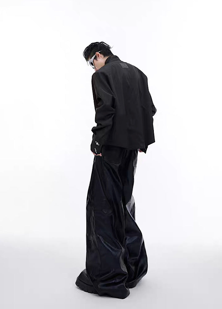 【Culture E】Silver attachment wide silhouette leather pants  CE0109