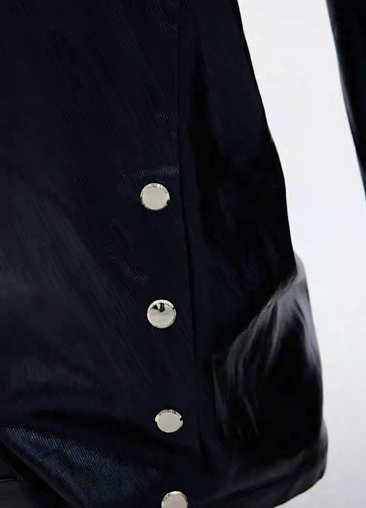 [Culture E] Silver attachment wide silhouette leather pants CE0109