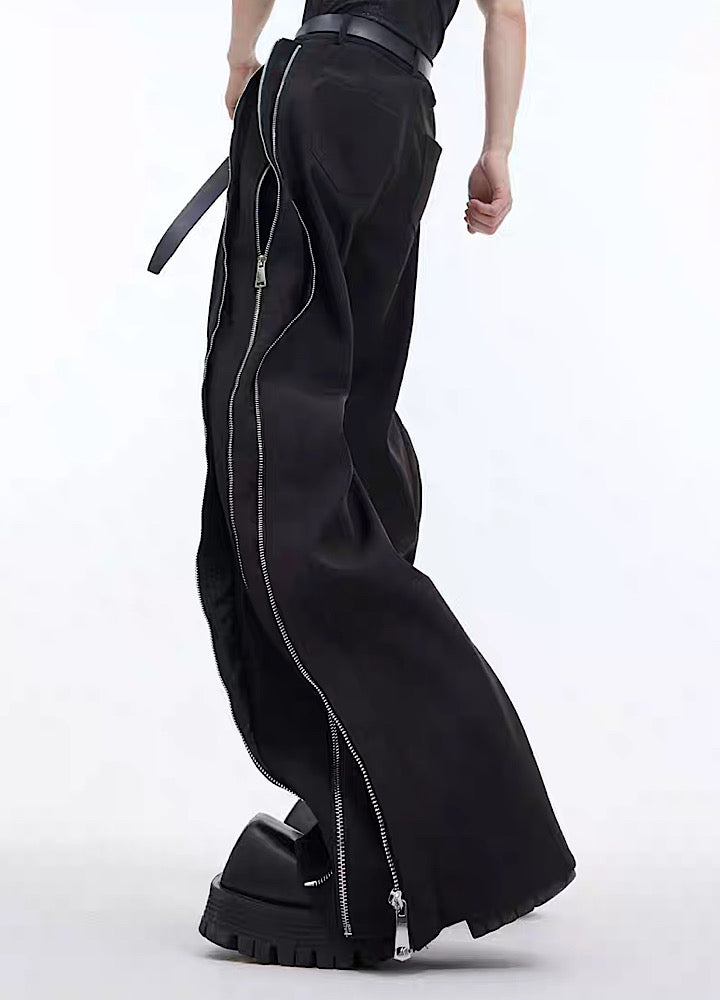 【Culture E】Side zipper full metal design black pants  CE0110