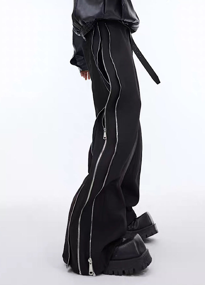【Culture E】Side zipper full metal design black pants  CE0110