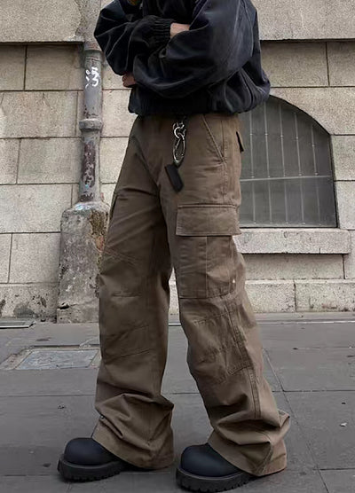 [FATEENG] Slim style silhouette vintage color cargo denim pants FG0012