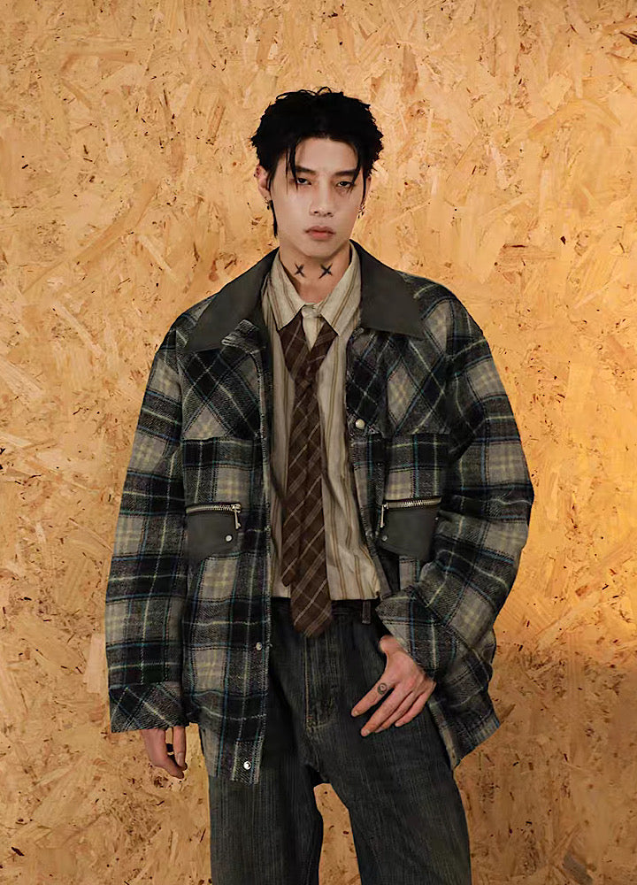 [MR nearly] Balance check design over silhouette jacket MR0068