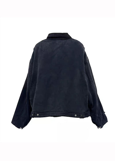 【FATEENG】Mid-length countless distressed vintage style full zip jacket  FG0013
