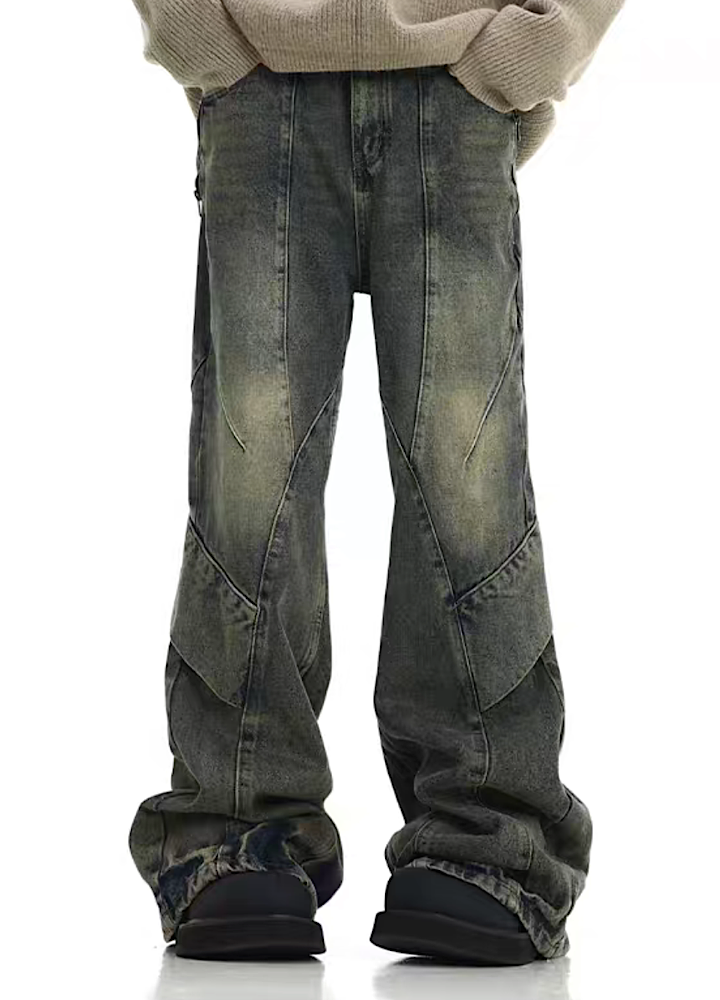 【MEBXX】Dirty design dull color trend wide denim pants  MX0019