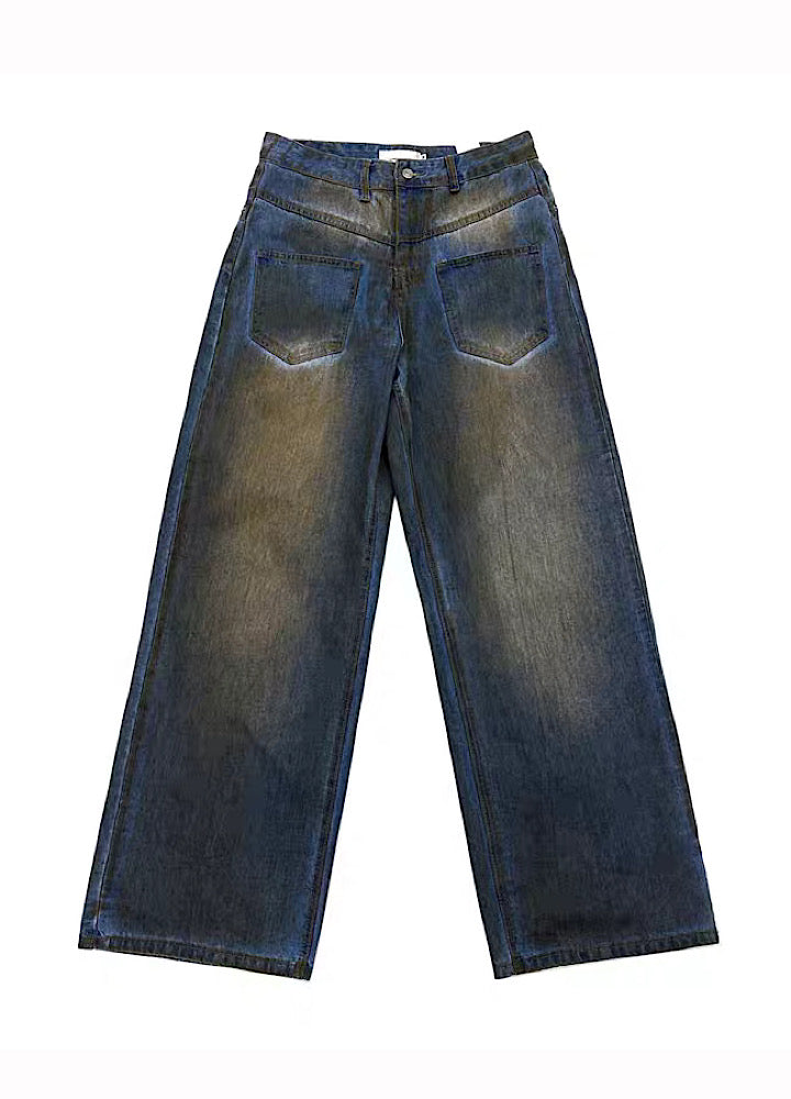 【FATEENG】Glittering washed unique wide denim pants  FG0014