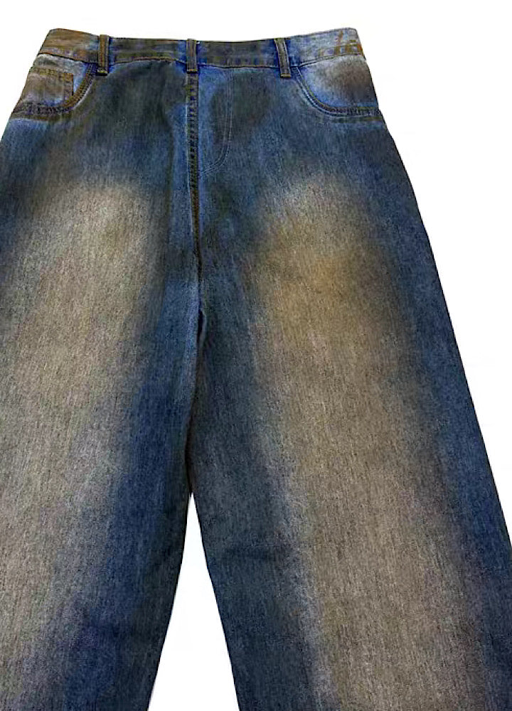 [FATEENG] Glittering washed unique wide denim pants FG0014