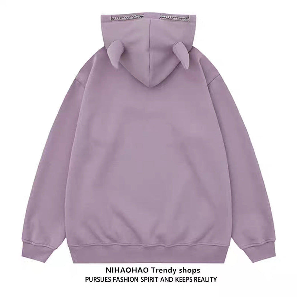 【NIHAOHAO】Devil Over Lady Design Pull Silhouette Hoodie  NH0089