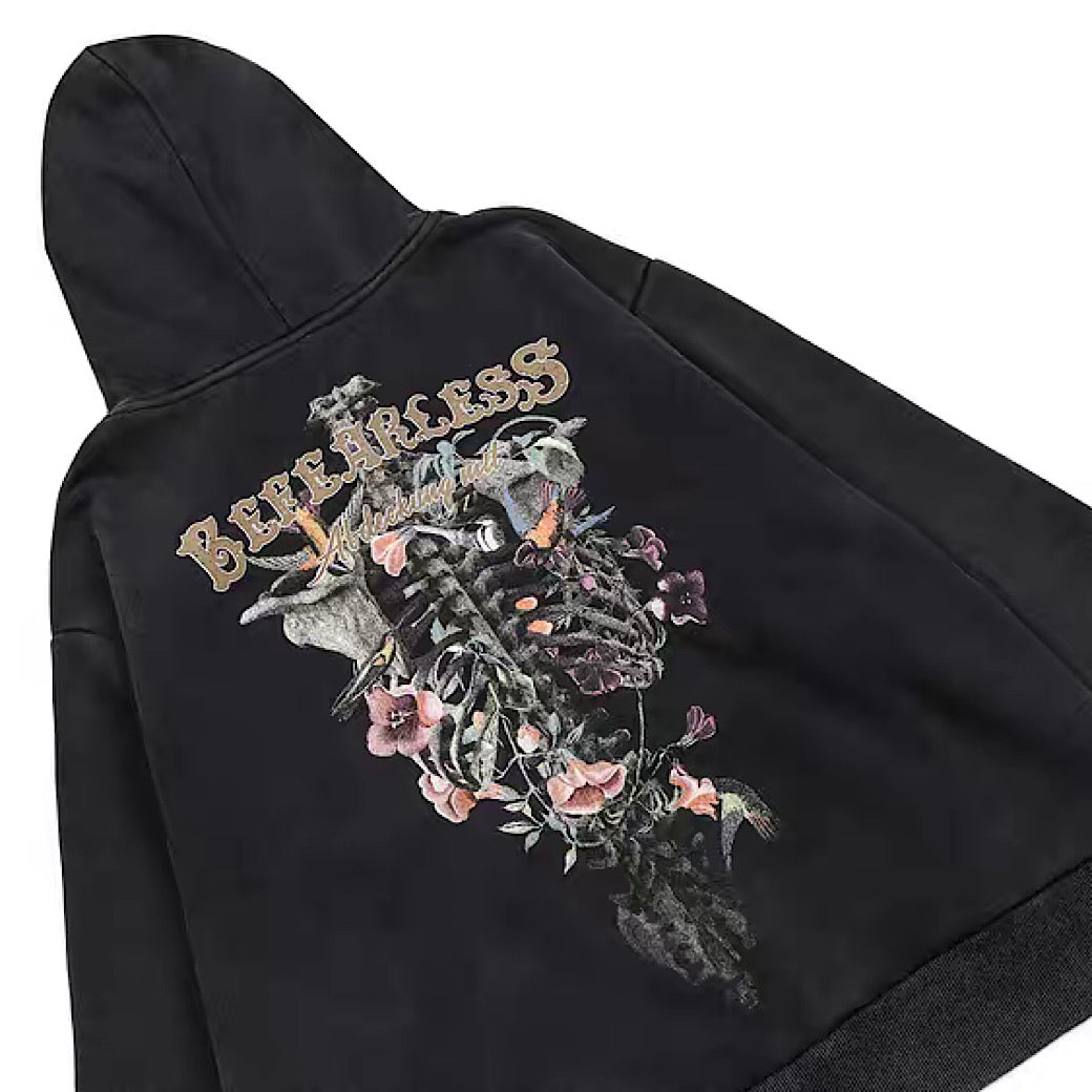 [NIHAOHAO] Bone and flower back print design dull hoodie NH0093