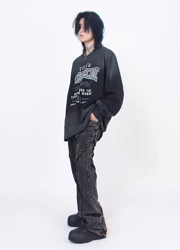 【Mz】Grunge vintage washed long sleeve T-shirt  MZ0016