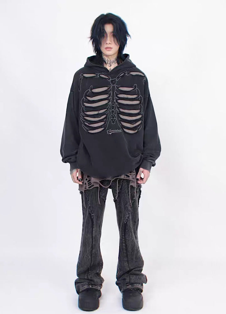 【Mz】Skull Bone Silhouette Design Add Road Hoodie  MZ0017