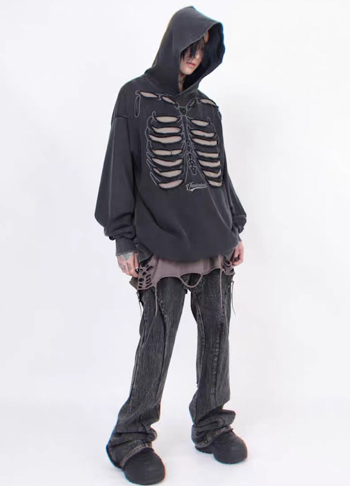 [Mz] Skull Bone Silhouette Design Add Road Hoodie MZ0017