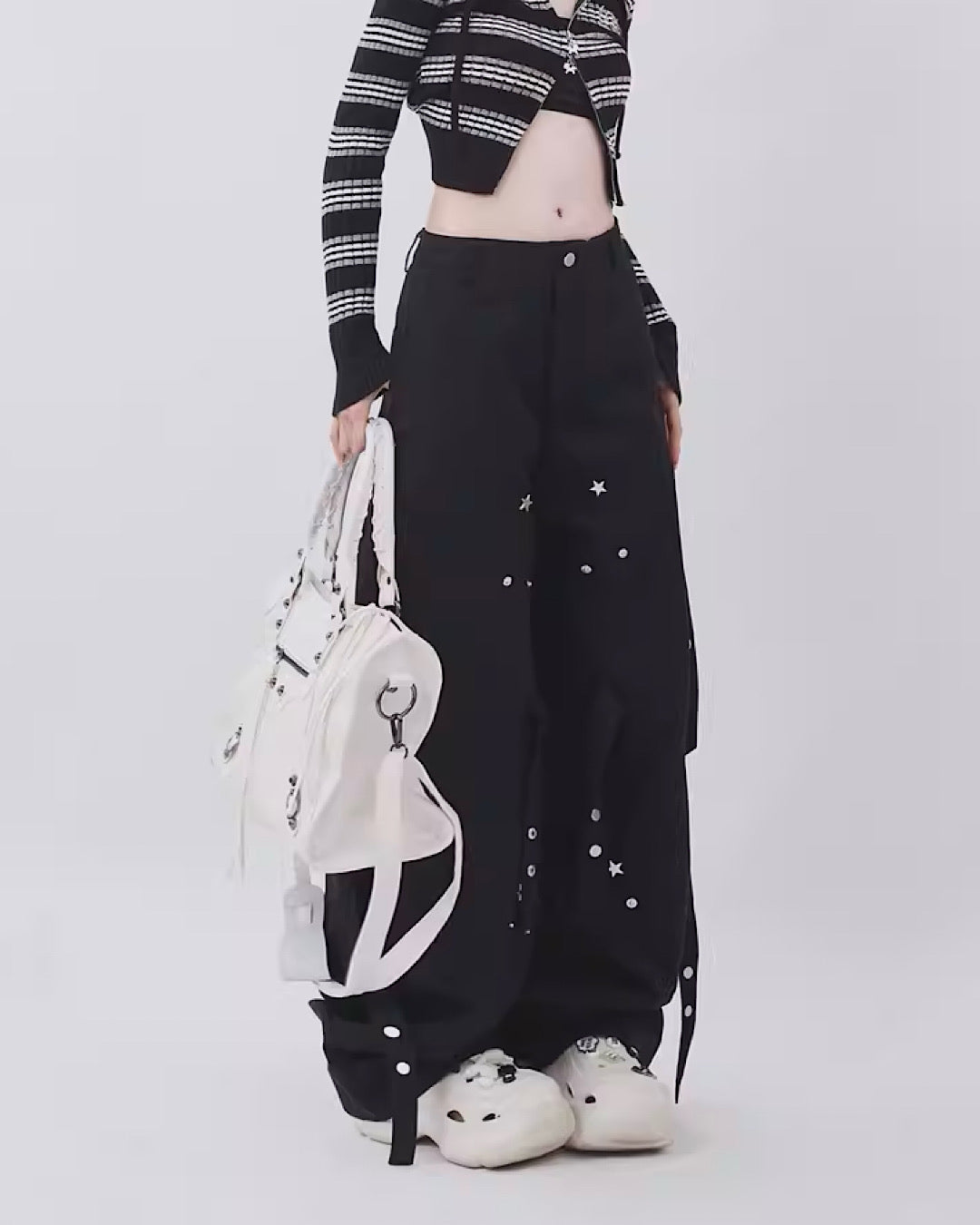 【Rayohopp】Multiple Patchment Loose Late Suspender Pants  RH0038