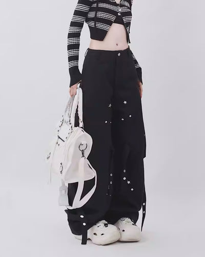 【Rayohopp】Multiple Patchment Loose Late Suspender Pants  RH0038