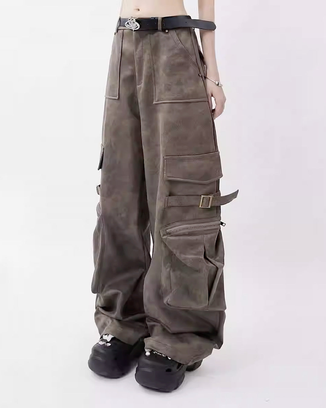 【Rayohopp】Dull dark brown color design cargo pants RH0041