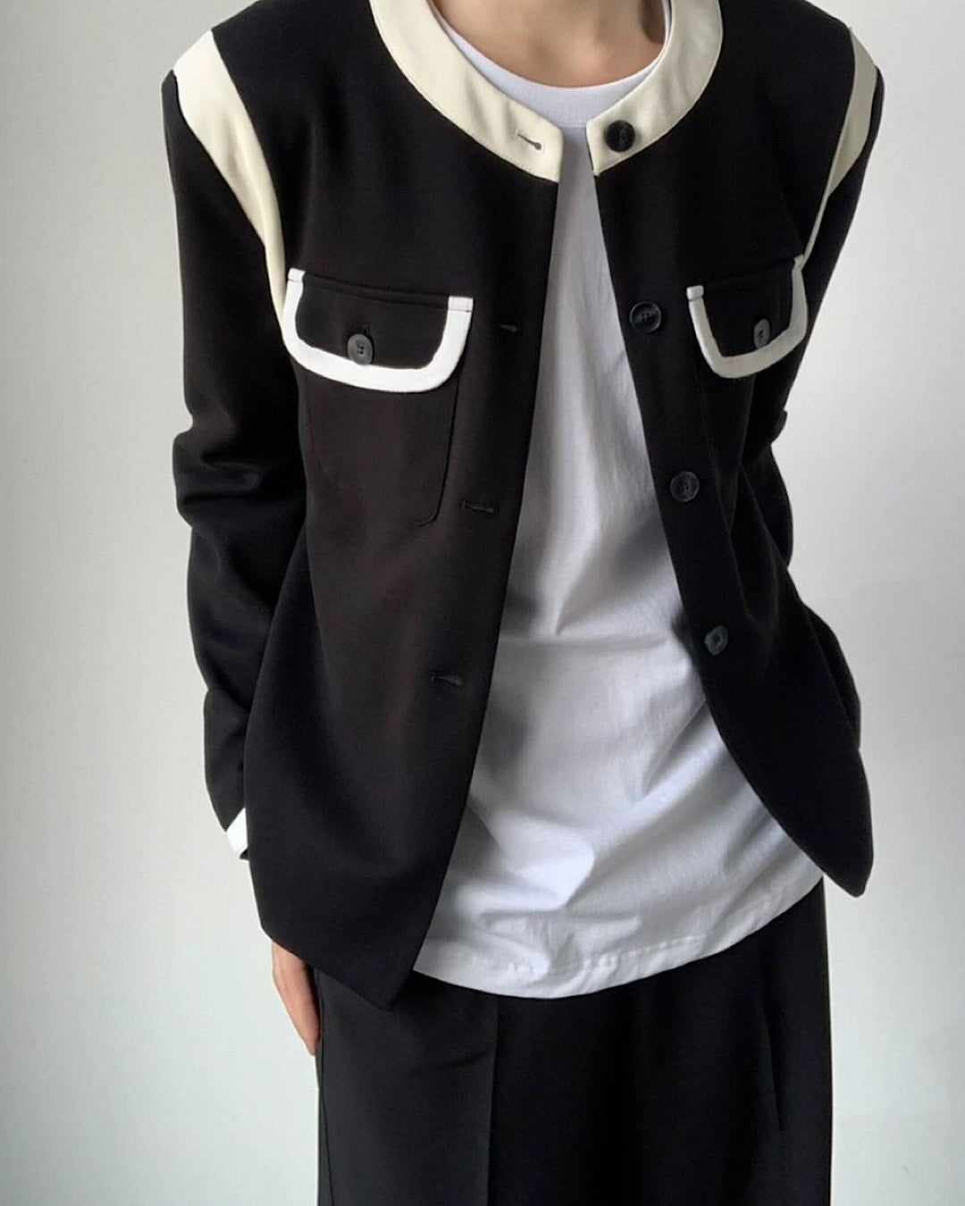【QUANY】White Line Beautiful Modal Jacket  QU0011