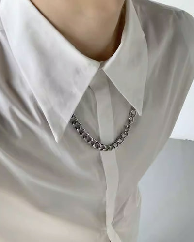 【QUANY】Simple design chain necklace long sleeve shirt  QU0012