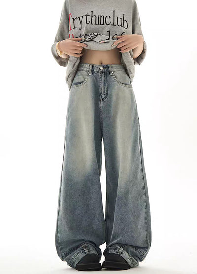 [H GANG X] Inverted silhouette basic natural wide denim pants HX0025