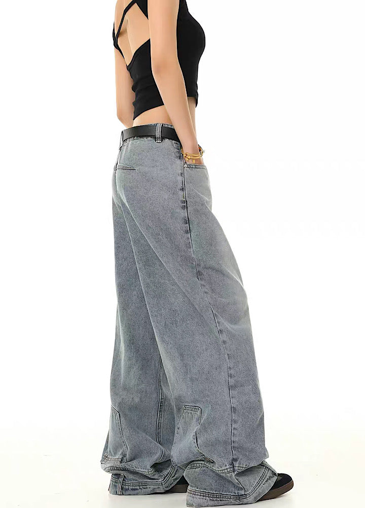 【H GANG X】Inverted silhouette basic natural wide denim pants  HX0025