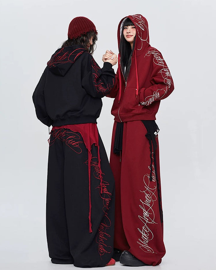 CBXLAB】Initials-lined design red and black color set-up CA0001