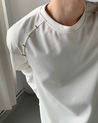 【QUANY】Work silver patchment simple design T-shirt  QU0017