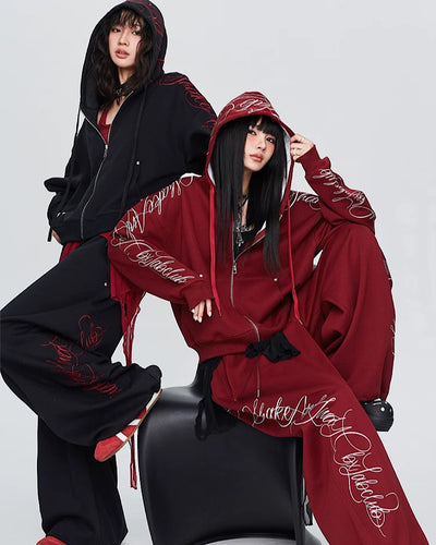 【CBXLAB】Initials-lined design red and black color set-up  CA0001