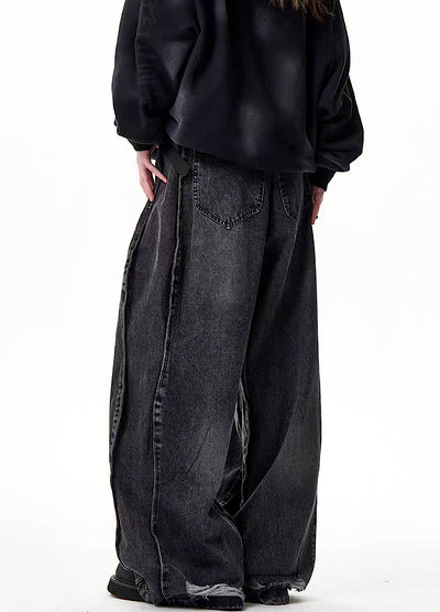 【H GANG X】Wave silhouette brushed black denim pants  HX0027